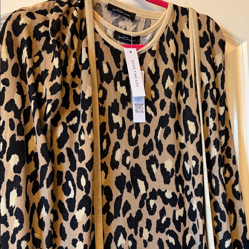 Goodtime USA Leopard Print Cardigan - Black & Tan